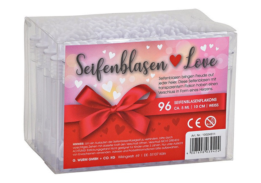 Set de bulles de savon 96 pièces - Cœur pour mariage, 4,5ml, 1x10x1cm - 10024511 - WURM