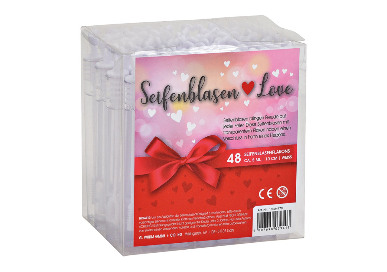 Set de bulles de savon 48 pièces - Cœur pour mariage, 4,5ml, 1x10x1cm - 10024479 - WURM