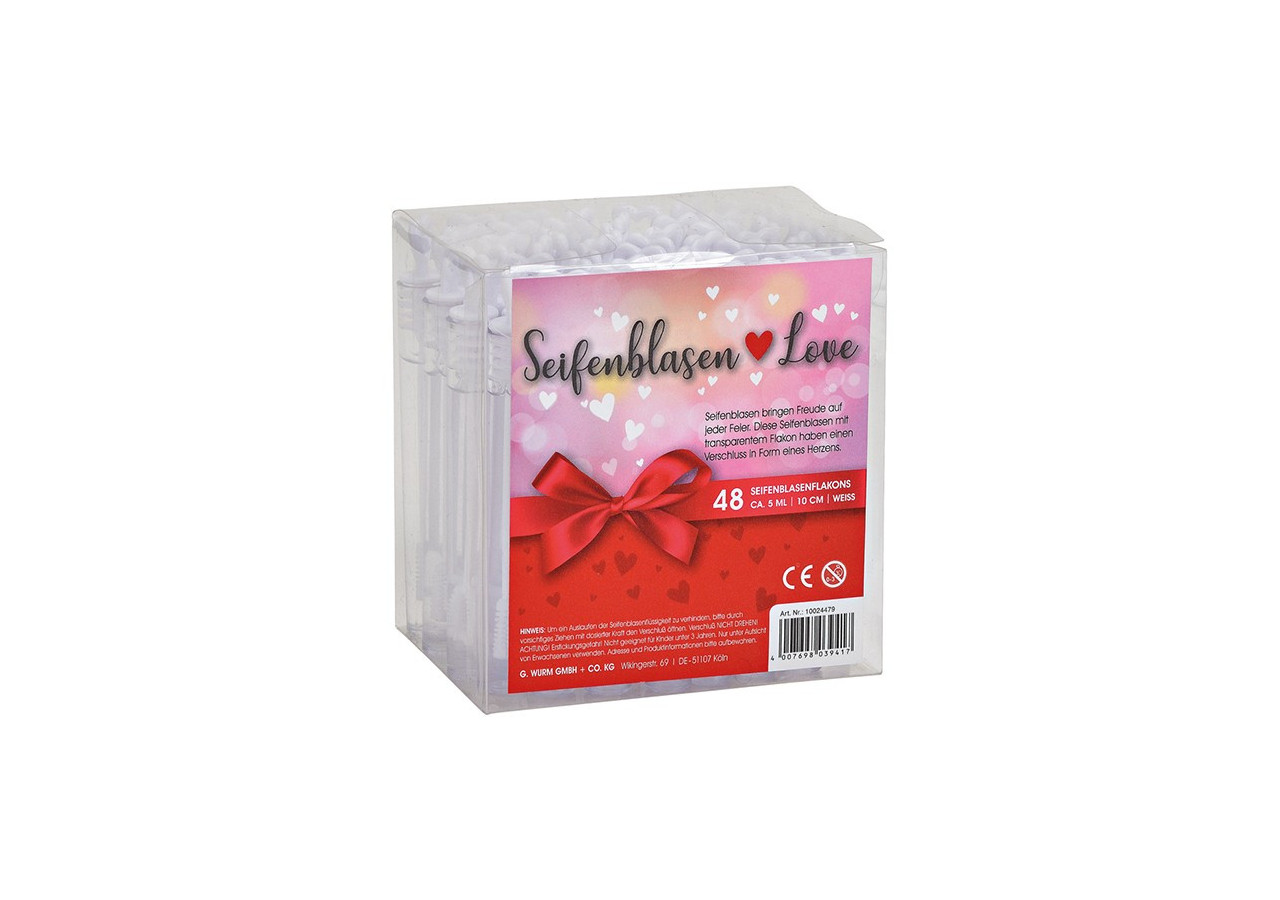 Set de bulles de savon 48 pièces - Cœur pour mariage, 4,5ml, 1x10x1cm - 10024479 - WURM