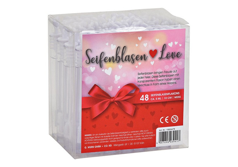 Set de bulles de savon 48 pièces - Cœur pour mariage, 4,5ml, 1x10x1cm - 10024479 - WURM