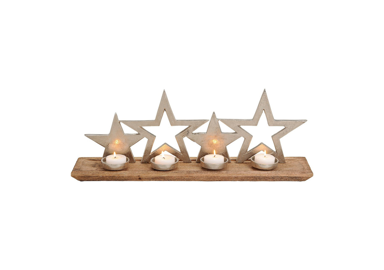 Bougeoir de Noël en Bois de Mangue et Métal - Étoile 66x27x13cm - 10023492 - WURM