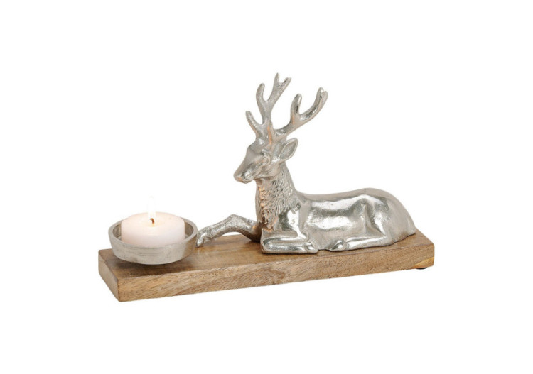 Bougeoir en Bois de Mangue et Métal - Motif Cerf 30x17x8cm - 10023491 - WURM