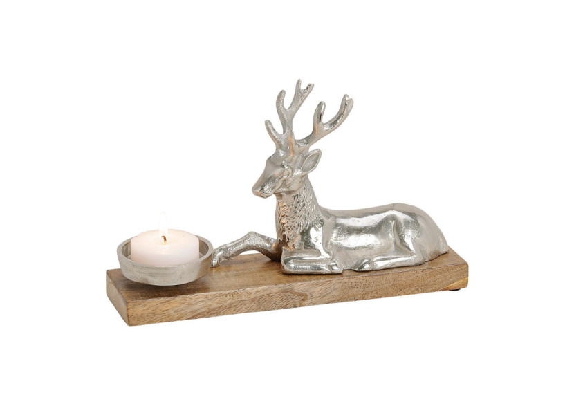 Bougeoir en Bois de Mangue et Métal - Motif Cerf 30x17x8cm - 10023491 - WURM