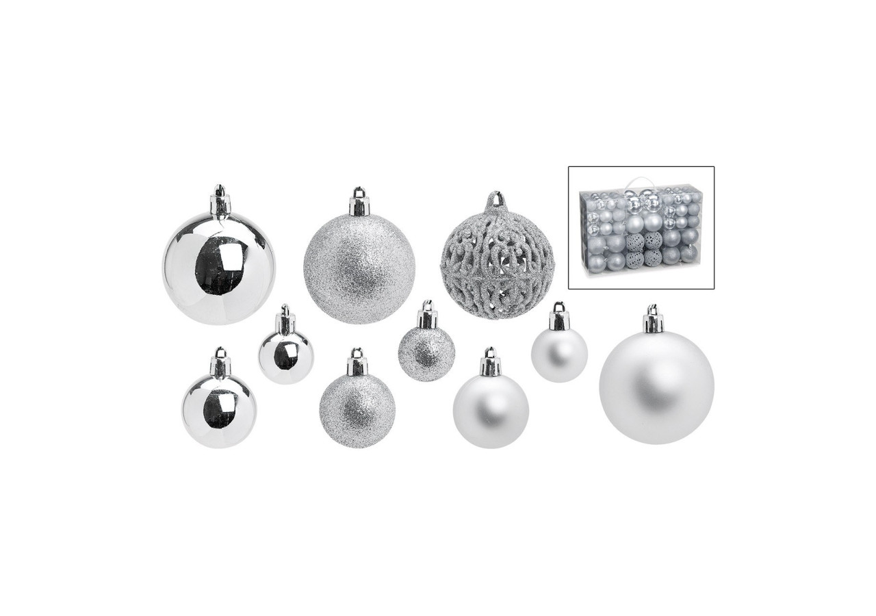 Ornements de Noël - 100 boules en plastique argentées 3/4/6cm - 10023309 - WURM