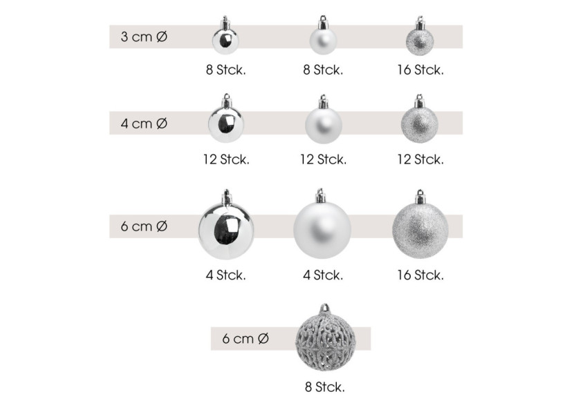 Ornements de Noël - 100 boules en plastique argentées 3/4/6cm - 10023309 - WURM Ornements de Noël - 100 boules en plastique argentées 3/4/6cm - 10023309 - WURM