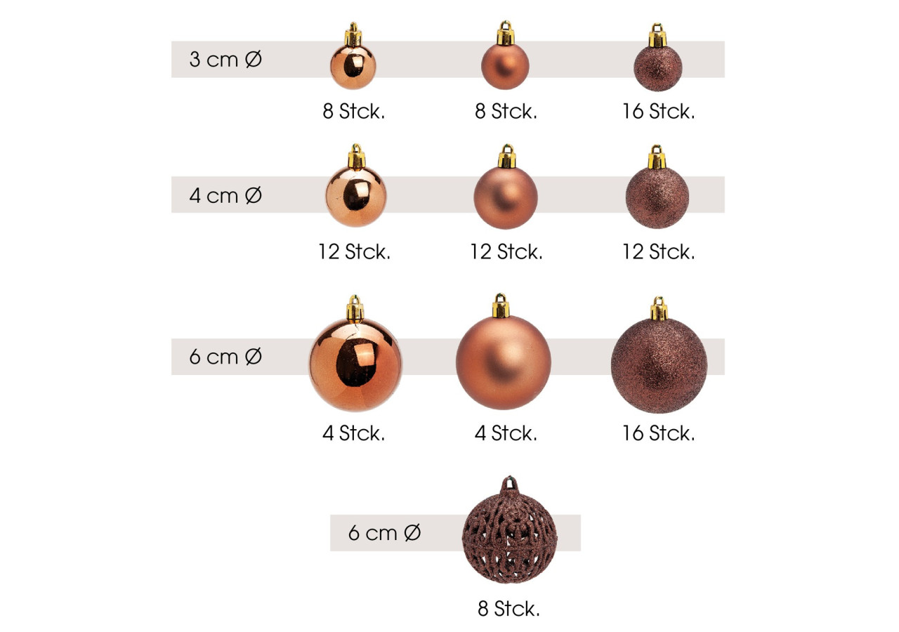 Boules de Noël en Plastique - Set de 100 Brunes (3/4/6cm) - 10023308 - WURM