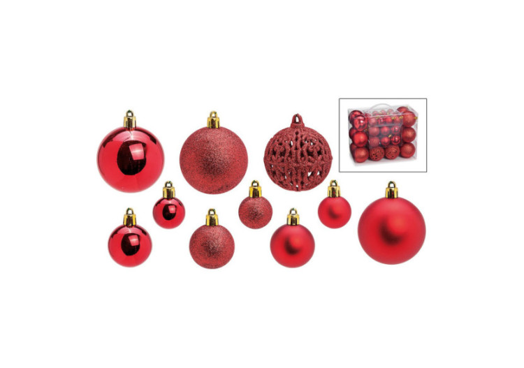 Boules de Noël en Plastique - Set de 50 Rouges (3/4/6cm) - 10023307 - WURM