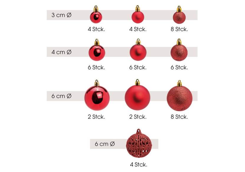 Boules de Noël en Plastique - Set de 50 Rouges (3/4/6cm) - 10023307 - WURM
