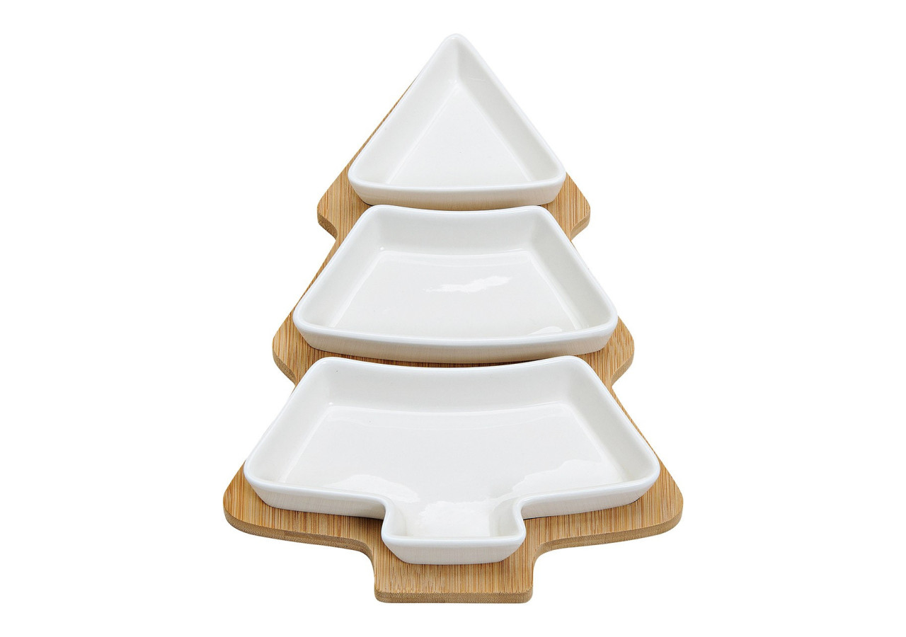 Set de hors-d'œuvre Tannenbaum - 3 bols en porcelaine et bambou, 27 x 4 x 19 cm - 10022998 - WURM