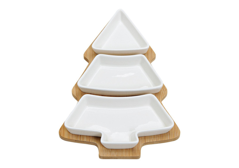 Set de hors-d'œuvre Tannenbaum - 3 bols en porcelaine et bambou, 27 x 4 x 19 cm - 10022998 - WURM