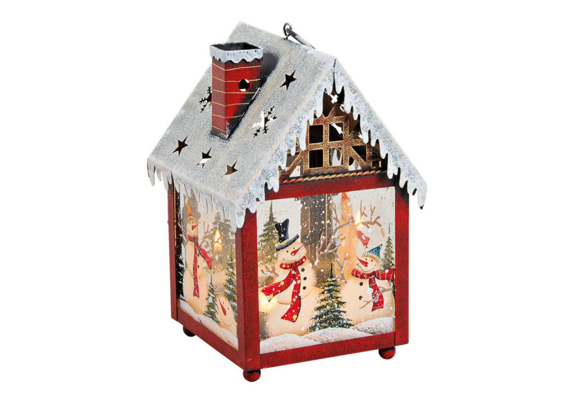 Lanterne décorative bonhomme de neige - Métal et verre coloré, 14 x 21 x 14 cm - 10022585 - WURM