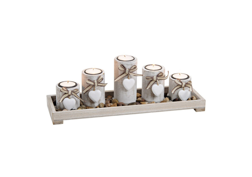 Support à bougies 5 pièces en bois - Blanc, 38 x 12 x 11 cm - 10022558 - WURM