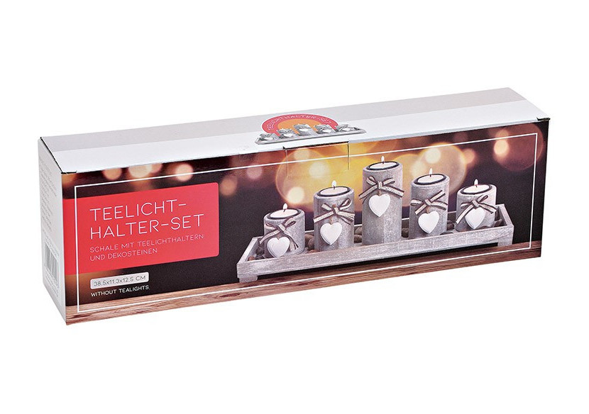 Support à bougies 5 pièces en bois - Blanc, 38 x 12 x 11 cm - 10022558 - WURM