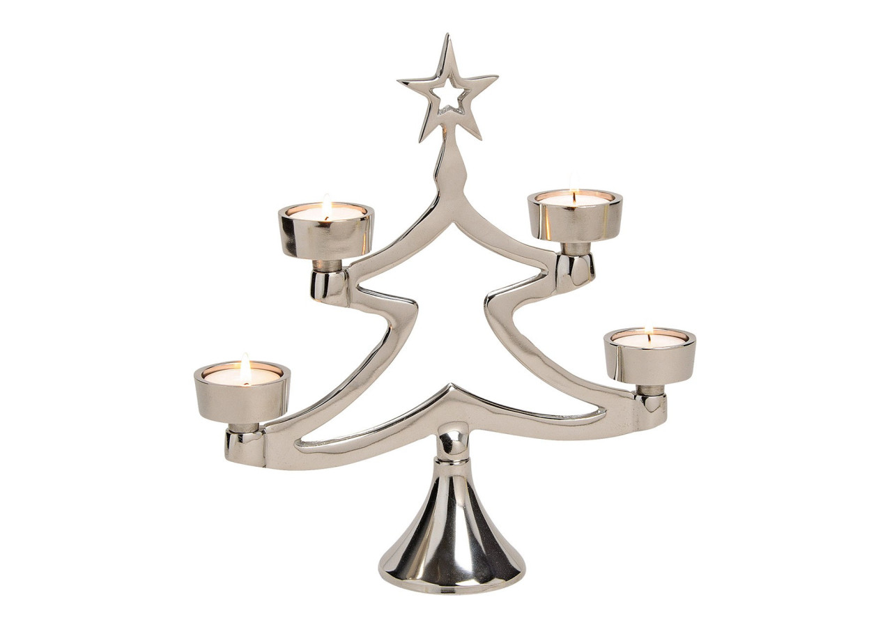 Support à Bougies Tannenbaum - Décor en Métal pour 4 Bougies Argentées - 10022359 - WURM