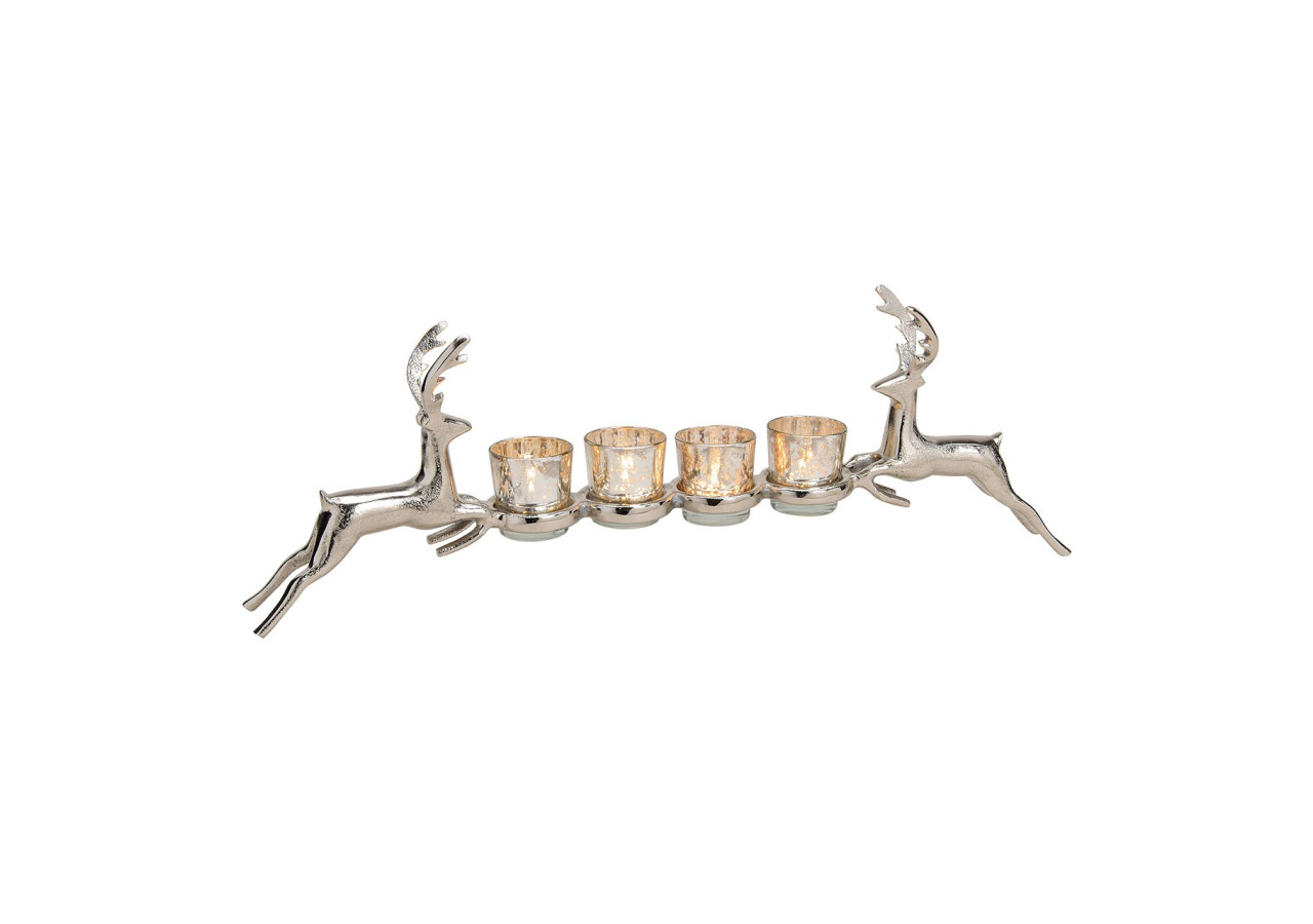 Support à Bougies Advent - Décor de Cerf en Métal avec 4 Photophores Argentés - 10022353 - WURM