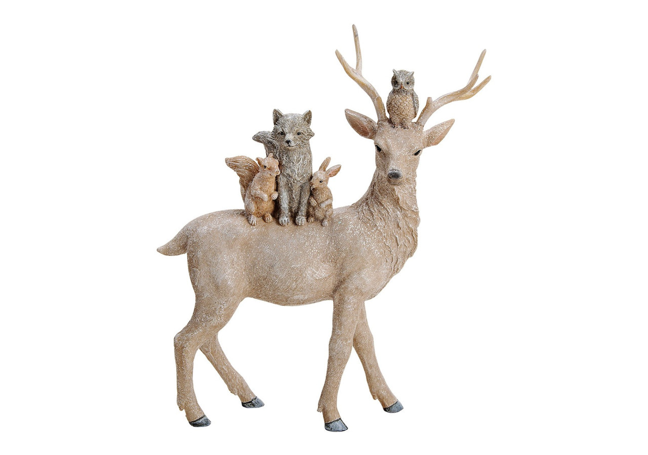 Cerf en Polyéthylène Beige Pailleté - Dimensions : 28x35x10 cm - 10022235 - WURM