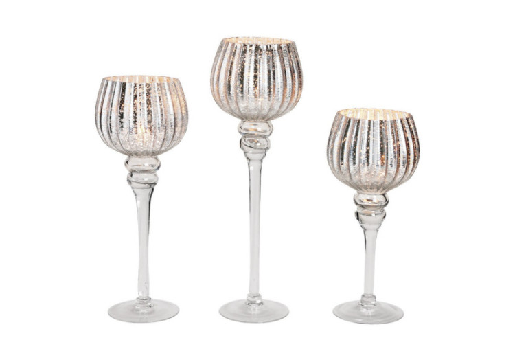 Ensemble de Photophores en Verre Argenté - 3 tailles : 30, 35, 40 cm x 13 cm - 10022120 - WURM