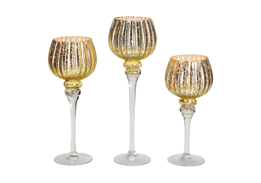 Set de Bougies en Verre Doré - Design Ridé, 3 pièces de 30 à 40cm - 10022119 - WURM