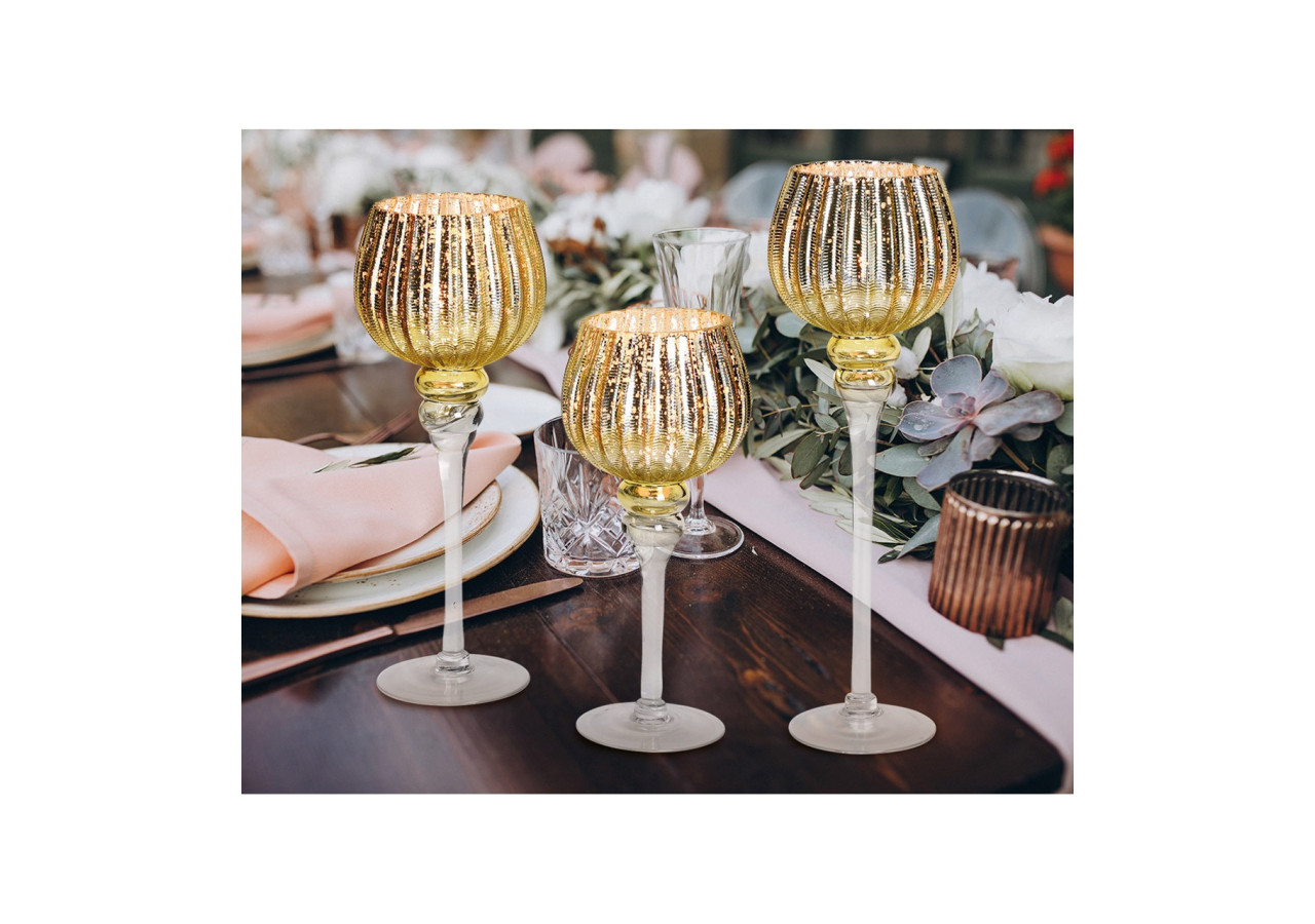 Set de Bougies en Verre Doré - Design Ridé, 3 pièces de 30 à 40cm - 10022119 - WURM
