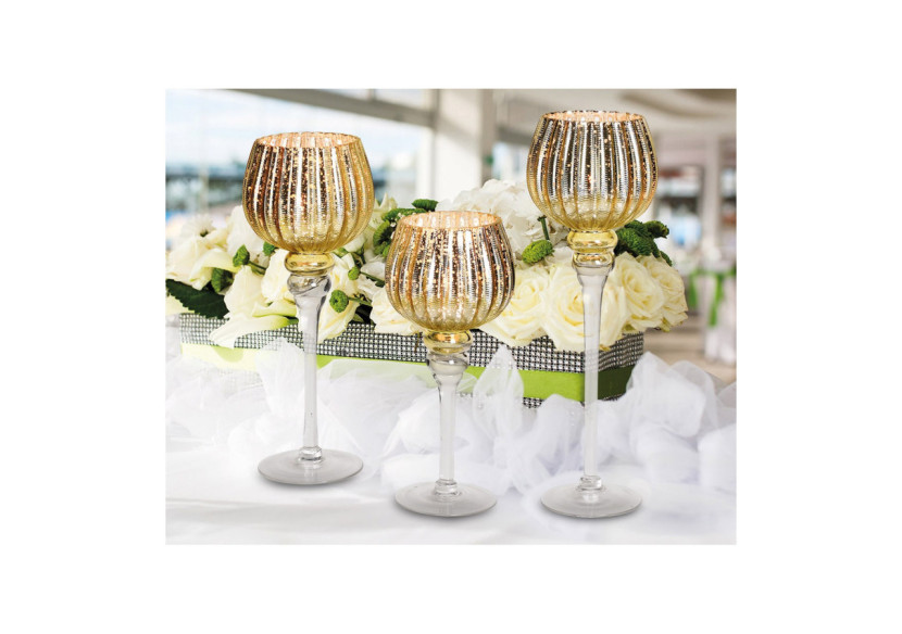 Set de Bougies en Verre Doré - Design Ridé, 3 pièces de 30 à 40cm - 10022119 - WURM