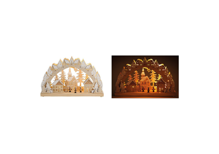 Scène de Noël Église en Bois - Avec éclairage LED, 45x28x8cm - 10022057 - WURM