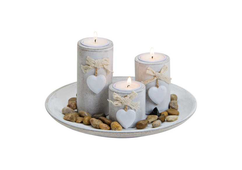 Bougeoir 3 pièces avec décorations en cœur - Bois blanc 24x12x24 cm - 10019787 - WURM