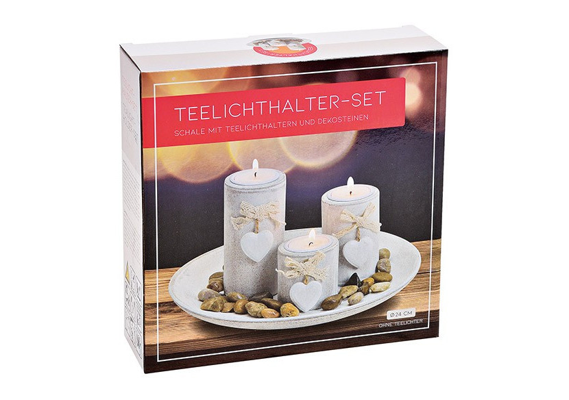 Bougeoir 3 pièces avec décorations en cœur - Bois blanc 24x12x24 cm - 10019787 - WURM