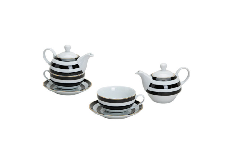 Ensemble de théière décorative - Porcelaine, or et noir 3 pièces - 10019606 - WURM