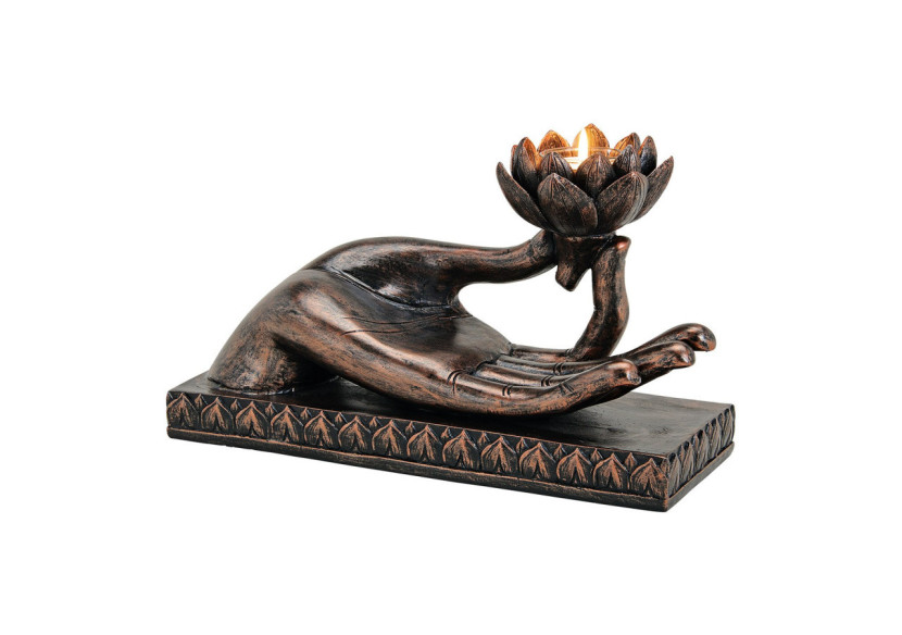 Main de Bouddha avec porte-bougie - Poly brun 32 x 19 x 15 cm - 10018747 - WURM
