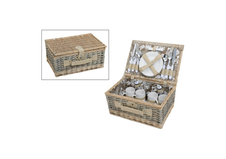Panier de Pique-Nique pour 4 Personnes - Osier, 24 pièces, 40 x 28 x 19 cm - 10016666 - WURM