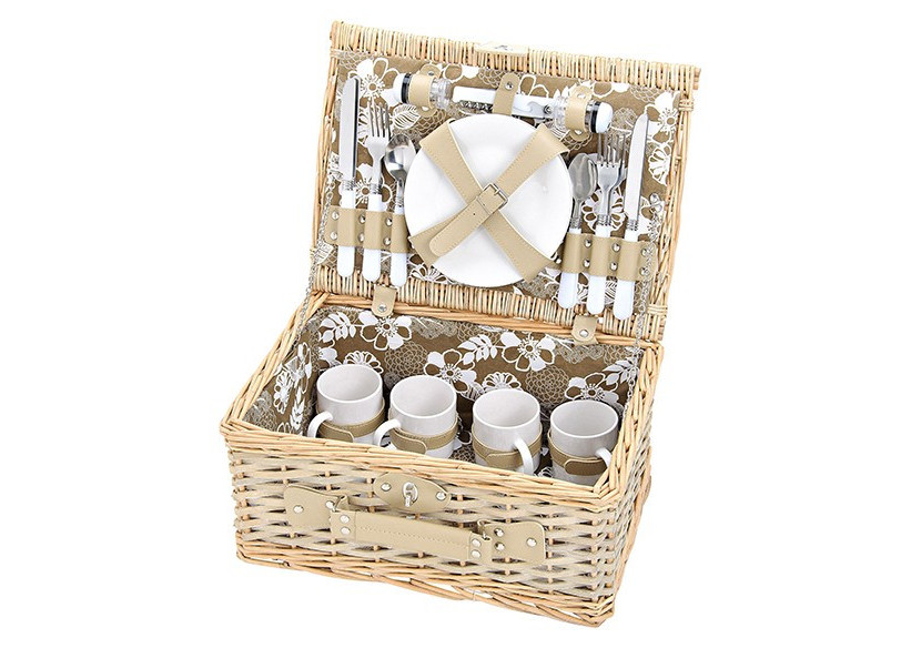 Panier de Pique-Nique pour 4 Personnes - Osier, 24 pièces, 40 x 28 x 19 cm - 10016666 - WURM