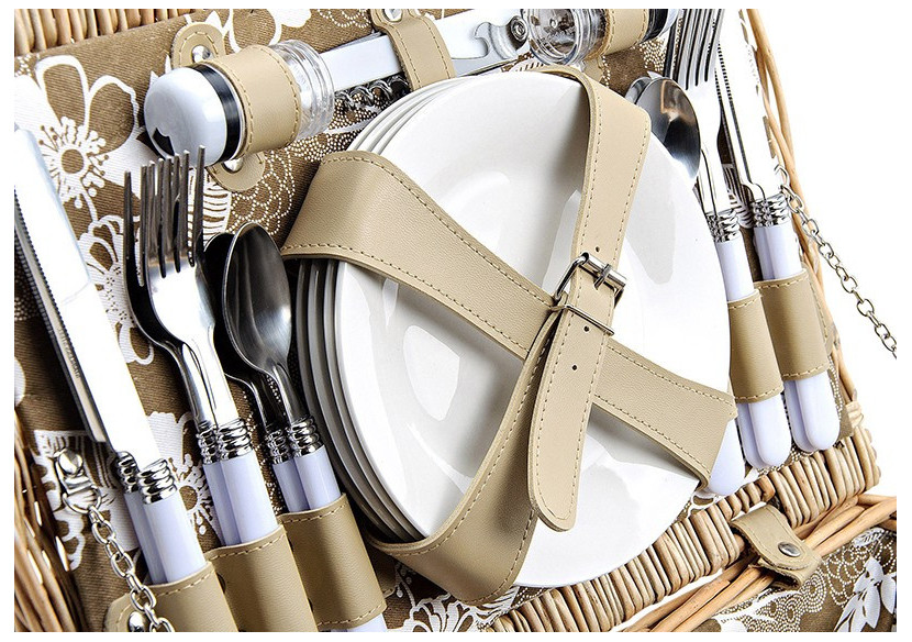 Panier de Pique-Nique pour 4 Personnes - Osier, 24 pièces, 40 x 28 x 19 cm - 10016666 - WURM