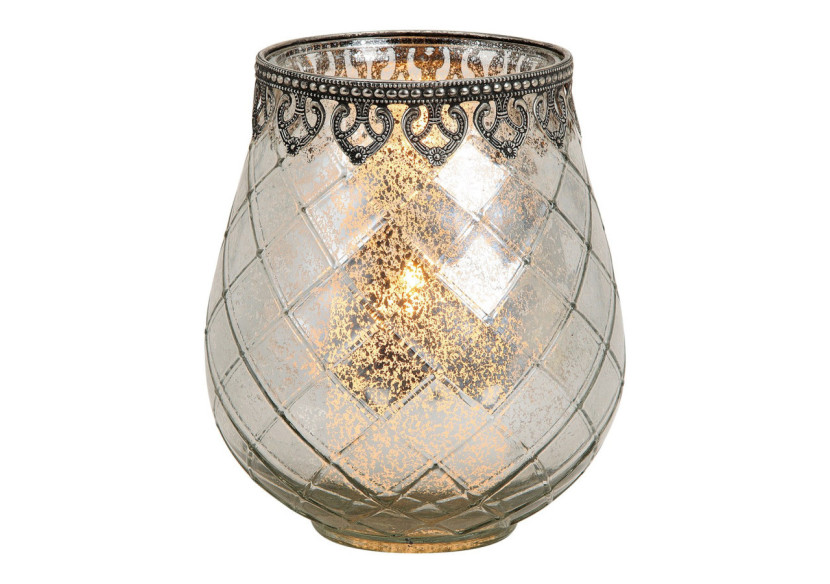 Lanterne Argentée Antique - Verre et Métal, 18 x 15 cm - 10016635 - WURM