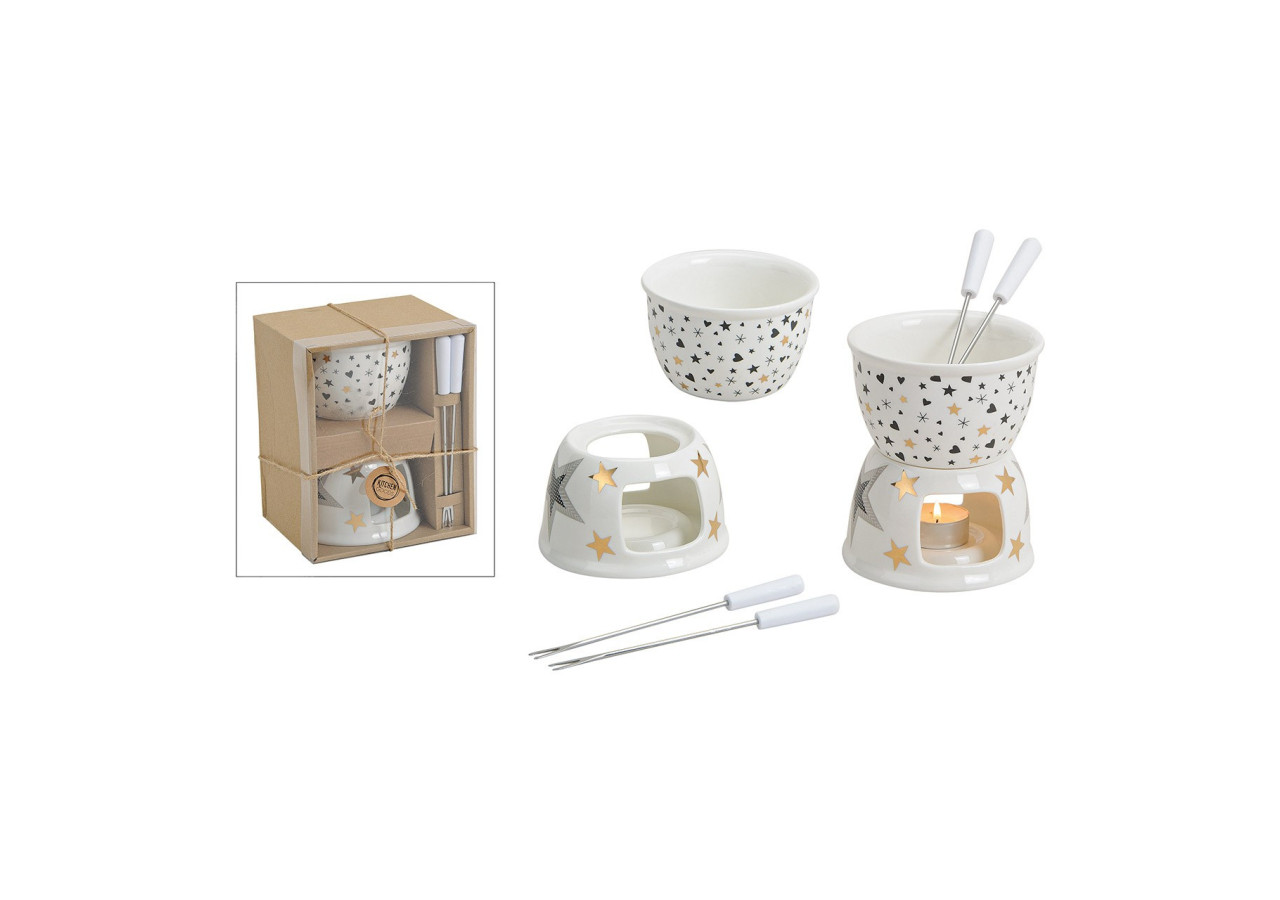 Décoration en porcelaine - Fondue chocolat en forme d'étoile/cœur, 250ml - 10016433 - WURM