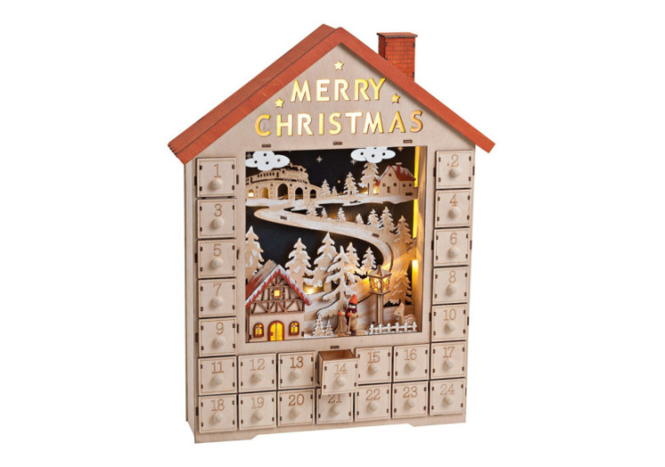 Calendrier de l'Avent Maison en bois - Avec éclairage, 38 x 49 x 9 cm - 10015329 - WURM