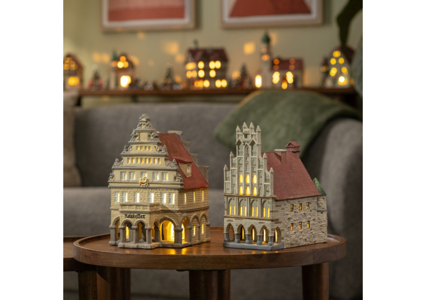 Maison lumineuse Wurm Rathaus Münster - Porcelaine, 17x14x15 cm - 10014539 - WURM