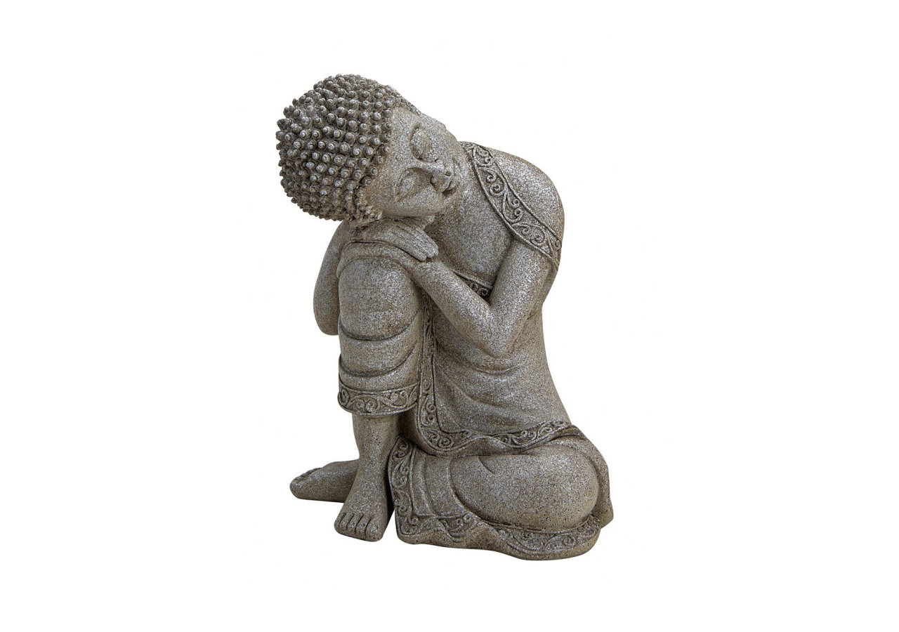 Buddha Assis en Poly - Petite Statue Grise 14x20cm - 10013314 - WURM