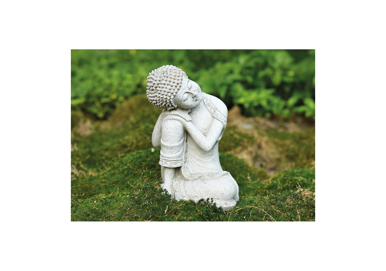 Buddha Assis en Poly - Petite Statue Grise 14x20cm - 10013314 - WURM