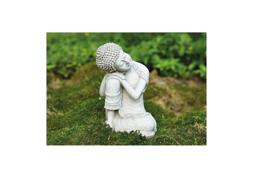 Buddha Assis en Poly - Petite Statue Grise 14x20cm - 10013314 - WURM