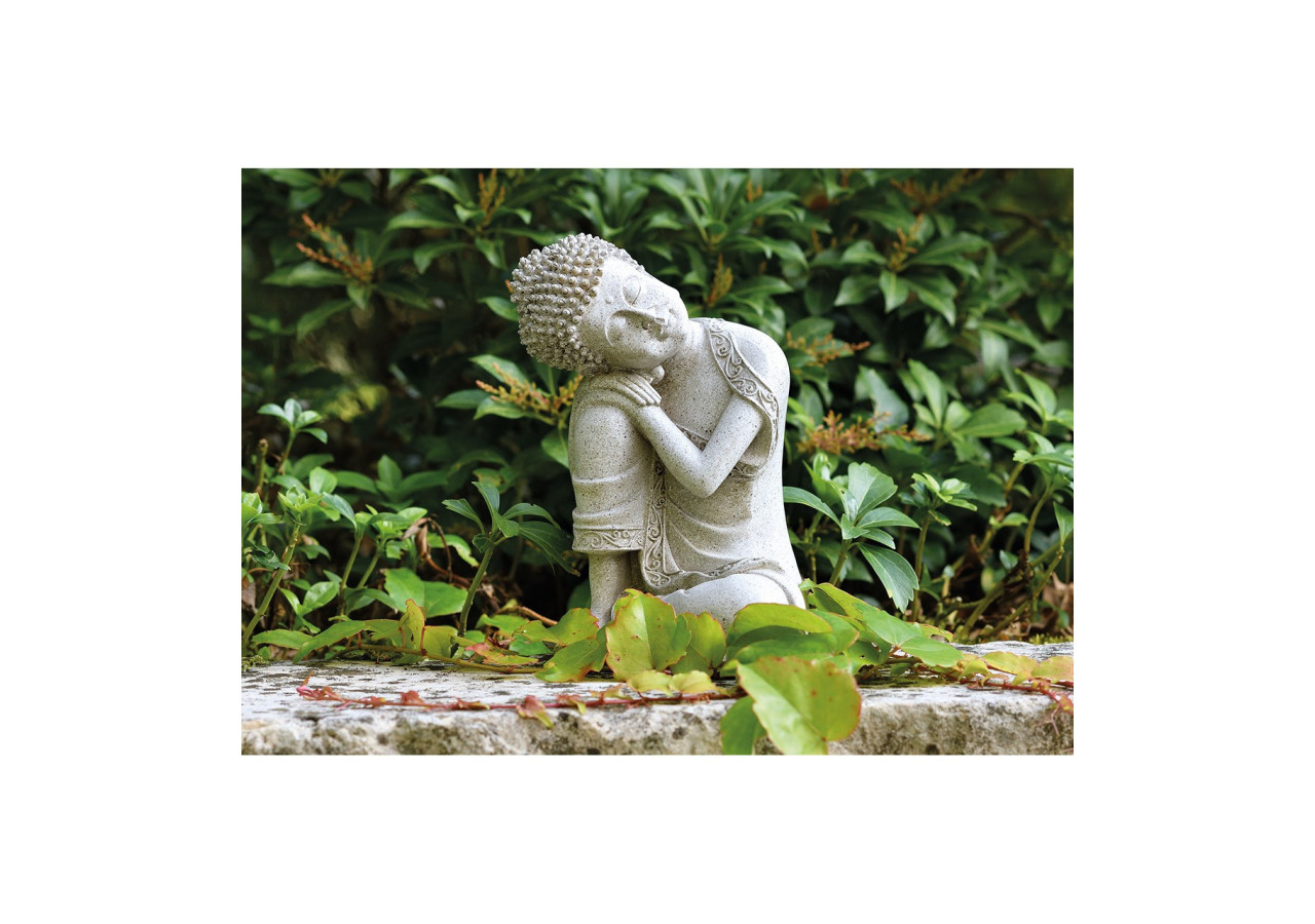 Buddha Assis en Poly - Petite Statue Grise 14x20cm - 10013314 - WURM