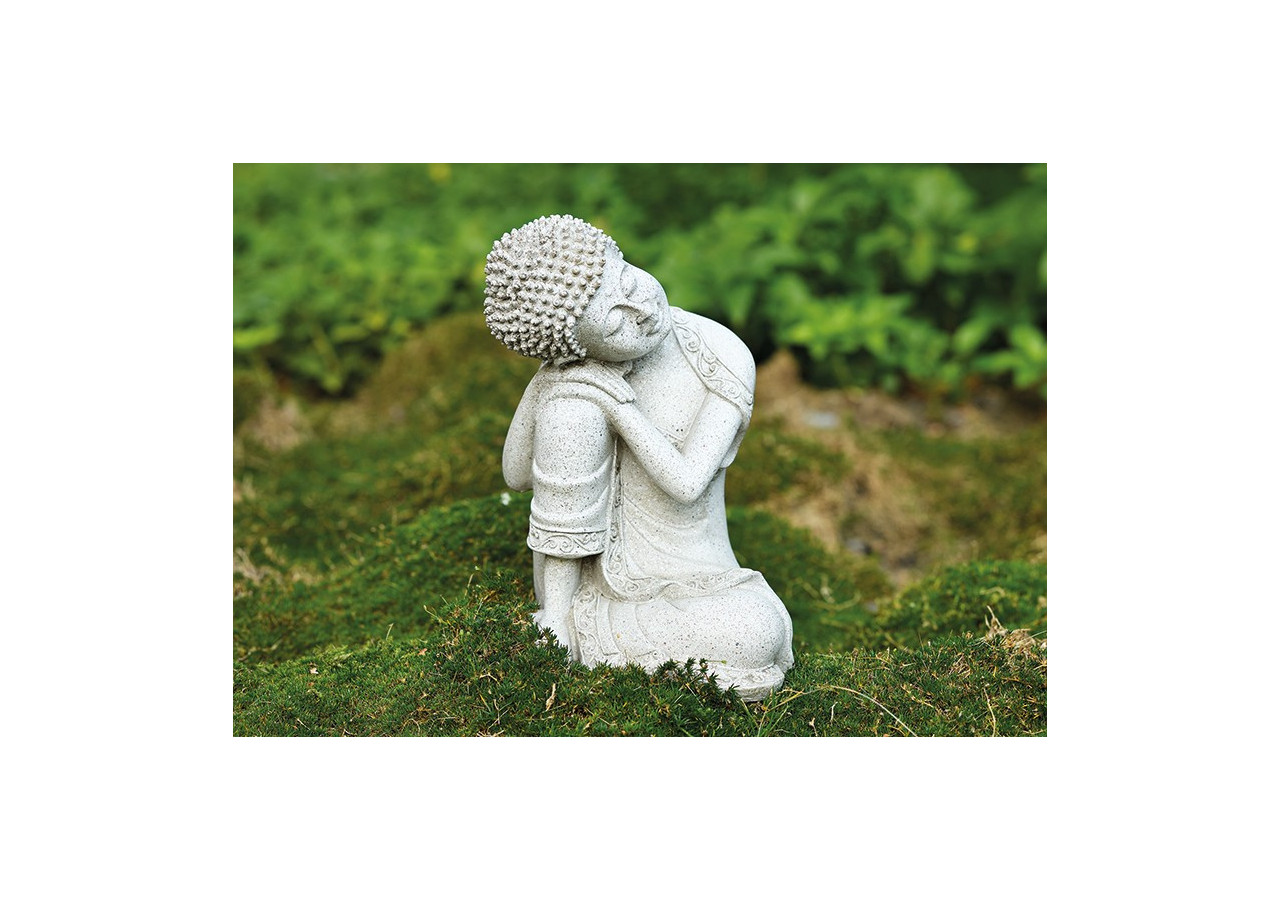 Buddha Assis en Poly - Petite Statue Grise 14x20cm - 10013314 - WURM