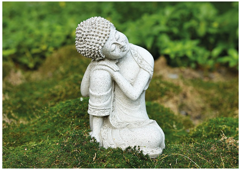 Buddha Assis en Poly - Petite Statue Grise 14x20cm - 10013314 - WURM