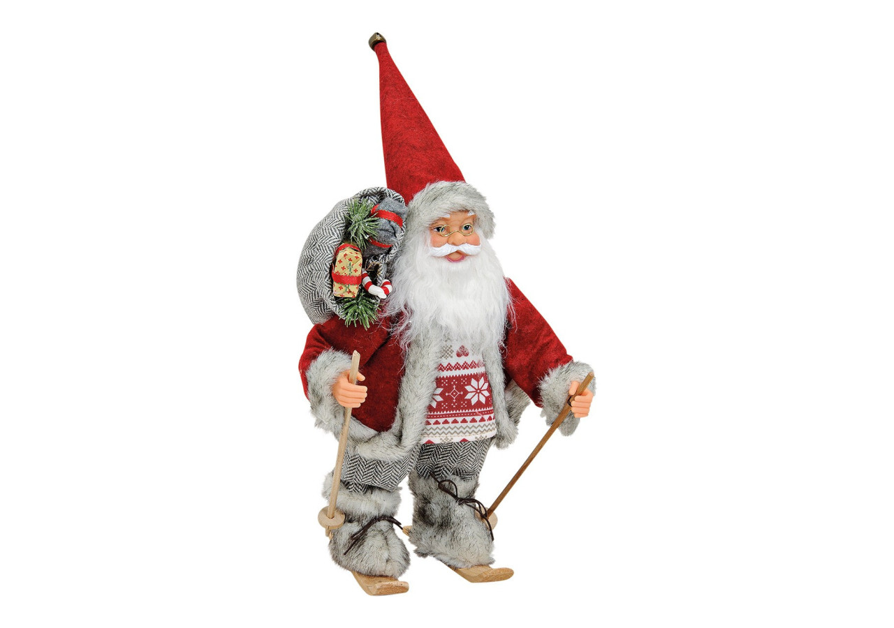 Père Noël sur Skis - Figurine en Plastique/Textile/Bois 18x30x12cm - 10013301 - WURM