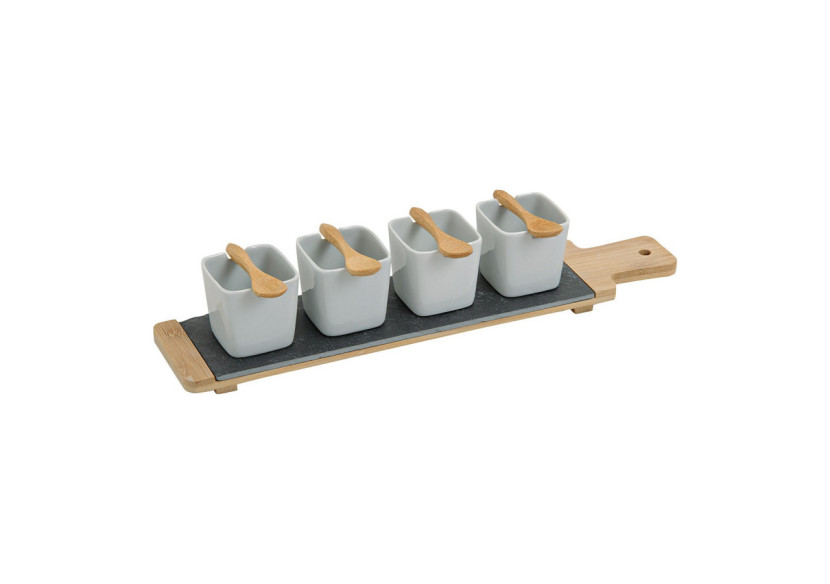 Set de Présentation - 9 bols en Porcelaine avec Plateau en Bambou et Ardoise 38x6x8cm - 10012650 - WURM