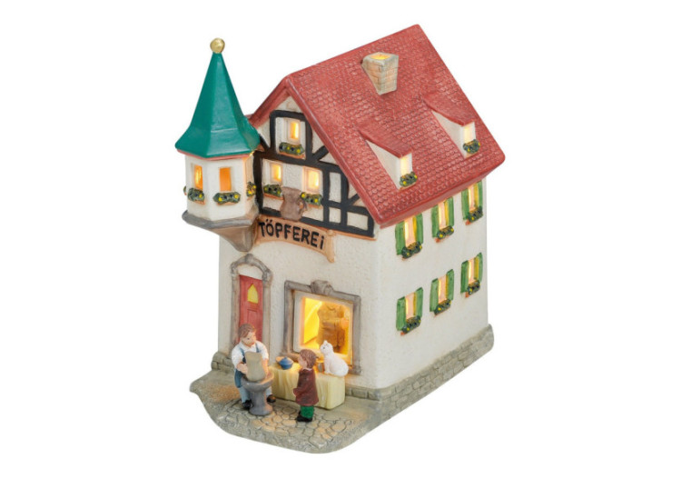 Maison lumineuse 'Poterie' - Porcelaine, 17 x 18 x 10 cm - 10012545 - WURM