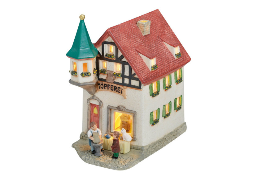 Maison lumineuse 'Poterie' - Porcelaine, 17 x 18 x 10 cm - 10012545 - WURM