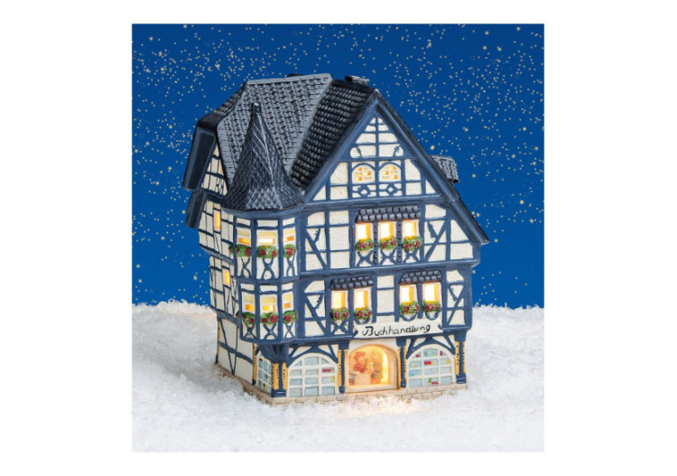 Maison lumineuse 'Librairie' - Porcelaine, 15 x 15 x 17 cm - 10012412 - WURM