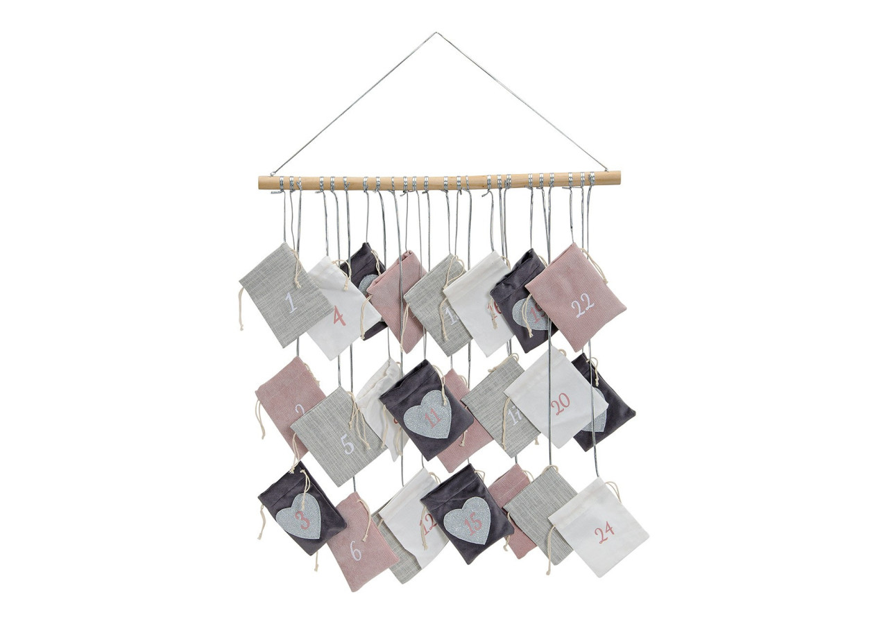 Calendrier de l'Avent en textile et bois d'érable - 24 sachets, 52 x 55 cm - 10012166 - WURM