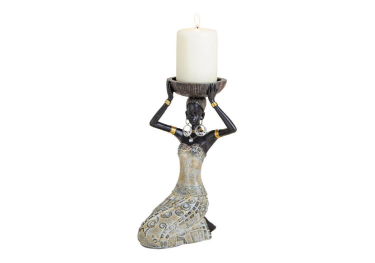 Figurine Africain avec Bougeoir - Poly 15x12x23cm - 10011547 - WURM