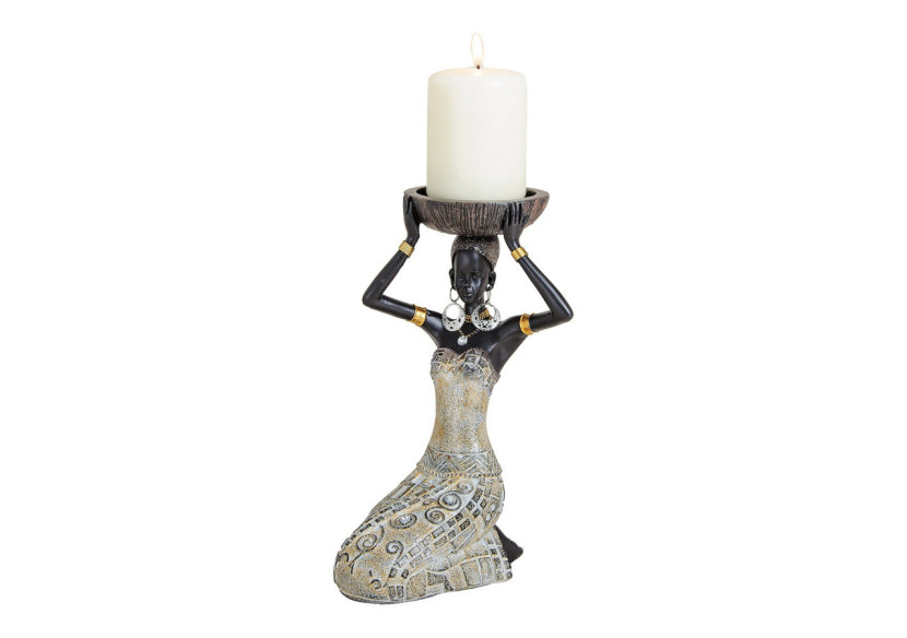 Figurine Africain avec Bougeoir - Poly 15x12x23cm - 10011547 - WURM
